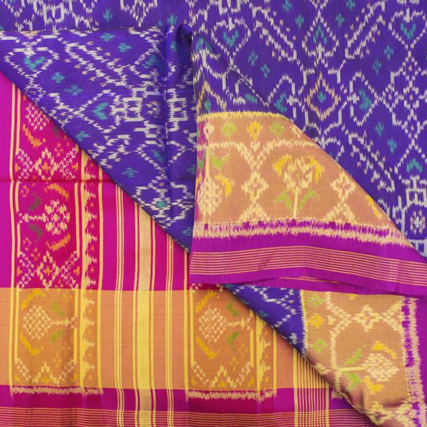 HANDWOVEN NAVY BLUE AND PINK SINGLE IKAT RAJKOT PATOLA SARI-WIIPATANARIDNAM1860719- Body View