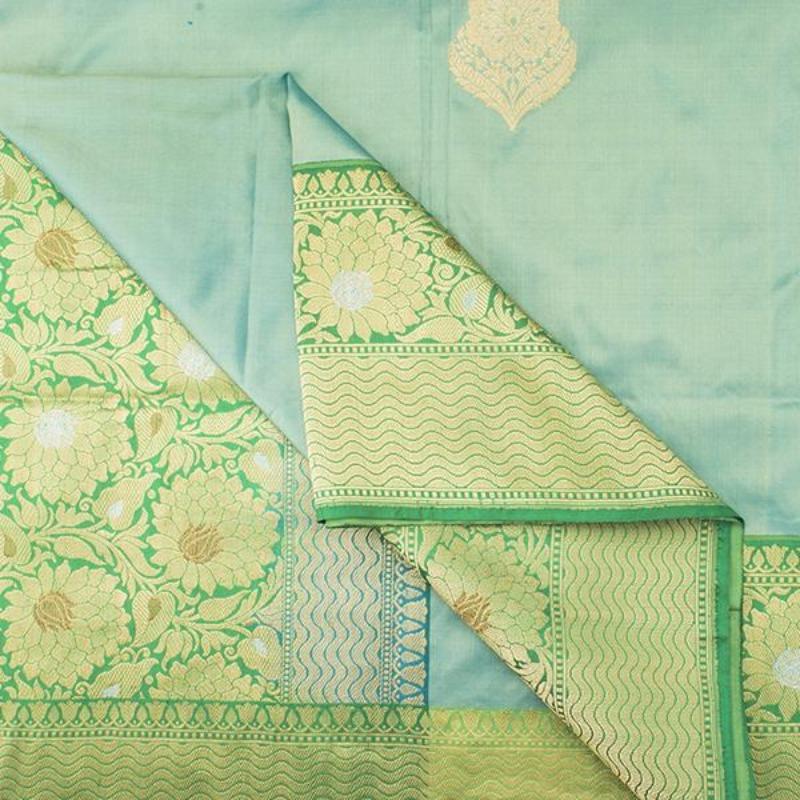 HANDWOVEN BLUE BANARASI SILK SARI-WIIBT120- Body View