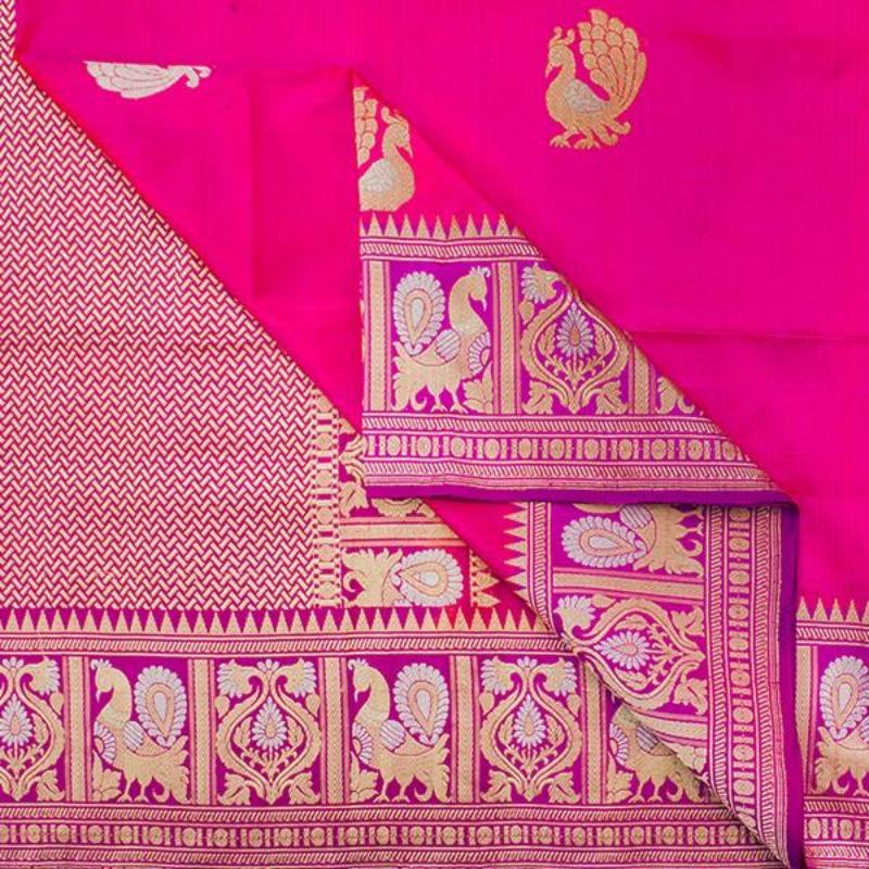 HANDWOVEN RANI PINK BANARASI SILK SARI-WIIBT108- Body View