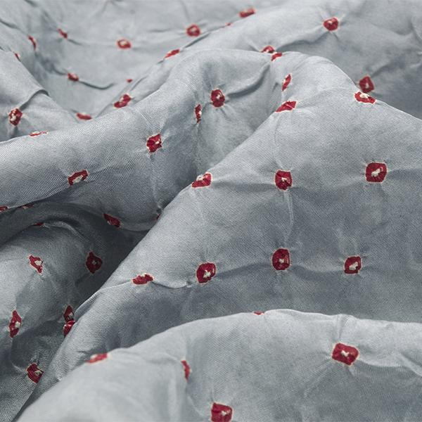 Handwoven Steel Grey Habutai Silk Bandhani Sari - WIIAJB287 127 - Fabric View