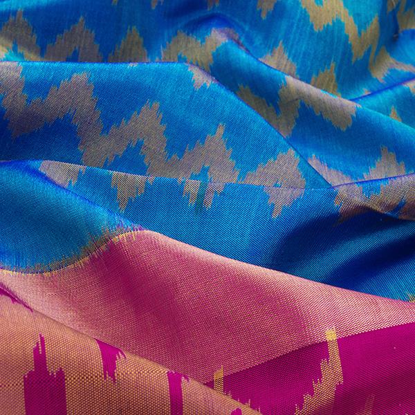 HANDWOVEN BLUE AND RANI PINK SINGLE IKAT SARI-WIIAJB287 128- Design View