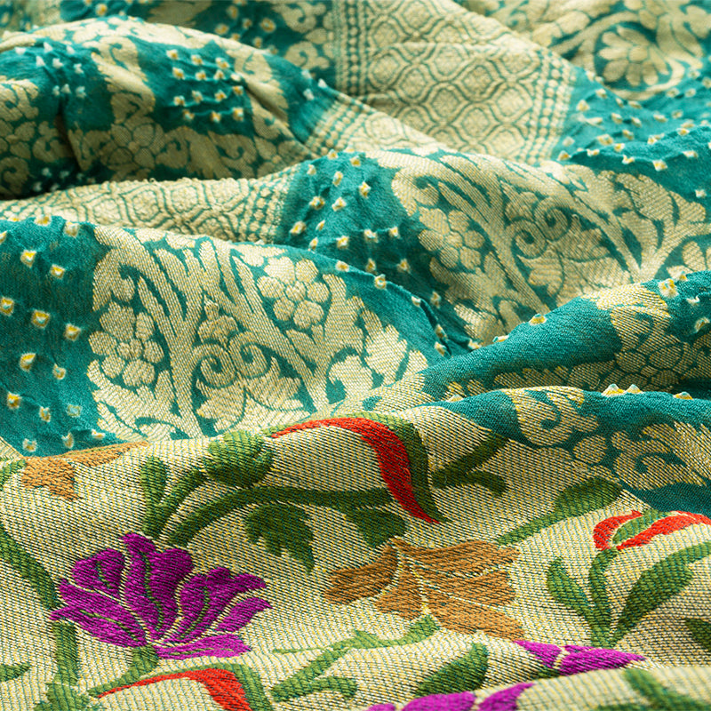 Teal Blue Bandhani Saree