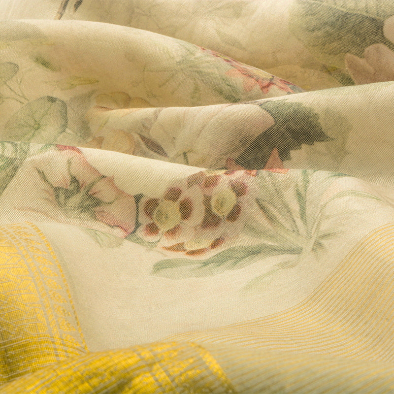 Offwhite Digital Printed Chanderi Saree