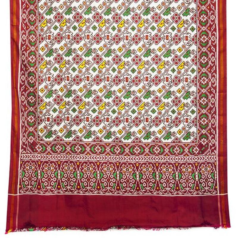 Handwoven Patan Patola Double Ikat Sari with Parrot Motif-WIITNKP020 - Full View