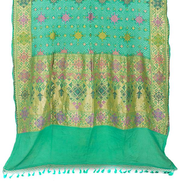 HANDWOVEN BANDHANI SEA GREEN PATOLA DUPATTA-WIIAJB332152- Full View