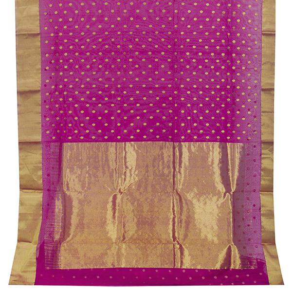 Handwoven Fuchsia Chanderi Silk Sari with Coin Buttas - WIIHSBHARIDNAM011 - Full View