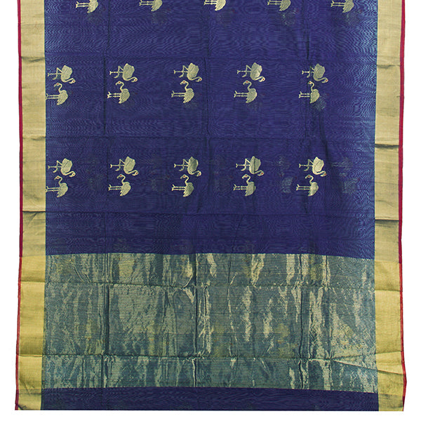 Handwoven Navy Blue Chanderi Silk Sari - WIIHSBHARIDNAM007 - Full View
