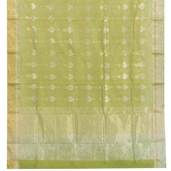 Handwoven Lime Green Royal Chanderi Silk Sari - WIIHSBHARIDNAM016 - Full View