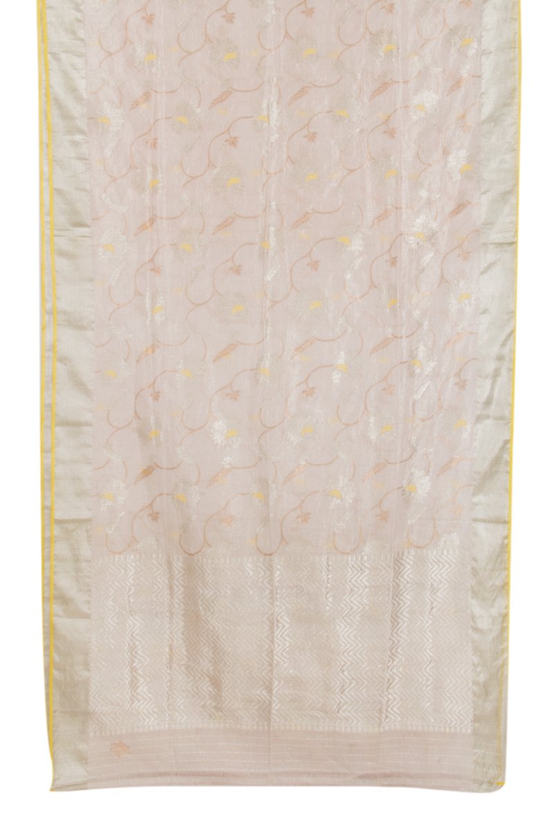 Handwoven Salmon Pink Kota Silk Sari - WIINRM032 - Full View