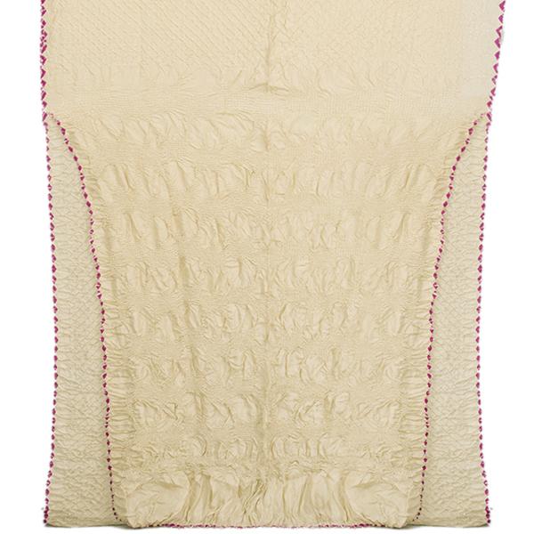 HANDWOVEN BEIGE HABUTAI BANDHANI SILK SARI-WIIAJB332 146- Full View