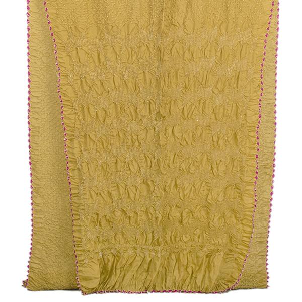 HANDWOVEN KHAKI HABUTAI BANDHANI SILK SARI-WIIAJB332 15- Full View