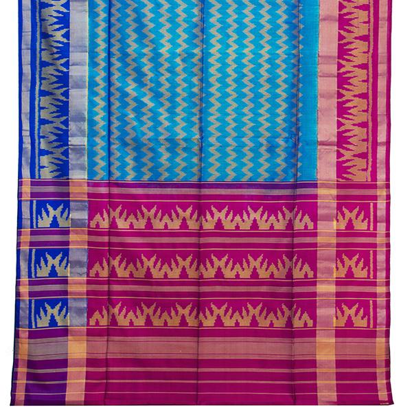 HANDWOVEN BLUE AND RANI PINK SINGLE IKAT SARI-WIIAJB287 128- Full View