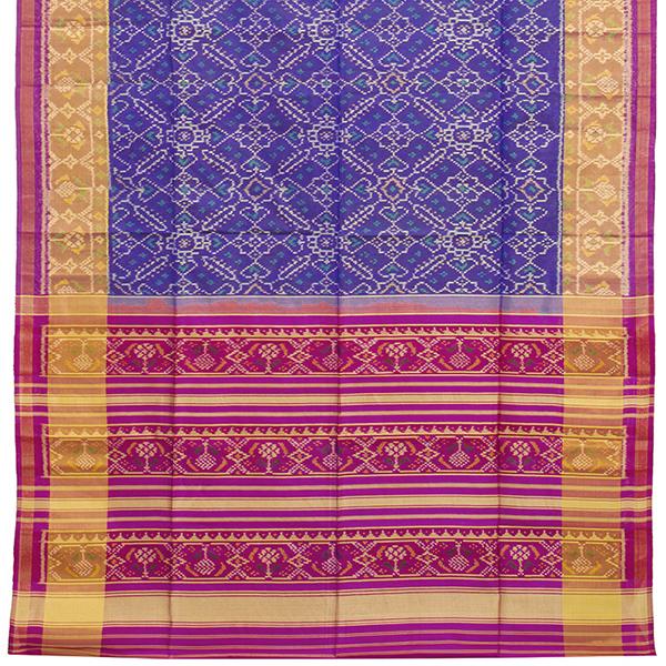 HANDWOVEN NAVY BLUE AND PINK SINGLE IKAT RAJKOT PATOLA SARI-WIIPATANARIDNAM1860719- full View