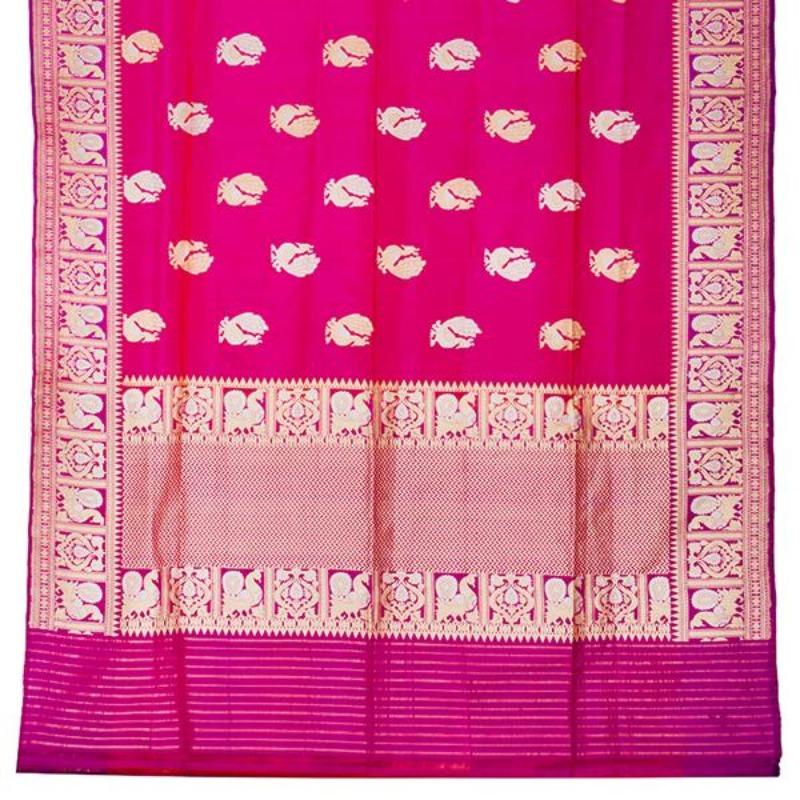 HANDWOVEN RANI PINK BANARASI SILK SARI-WIIBT108- Full View
