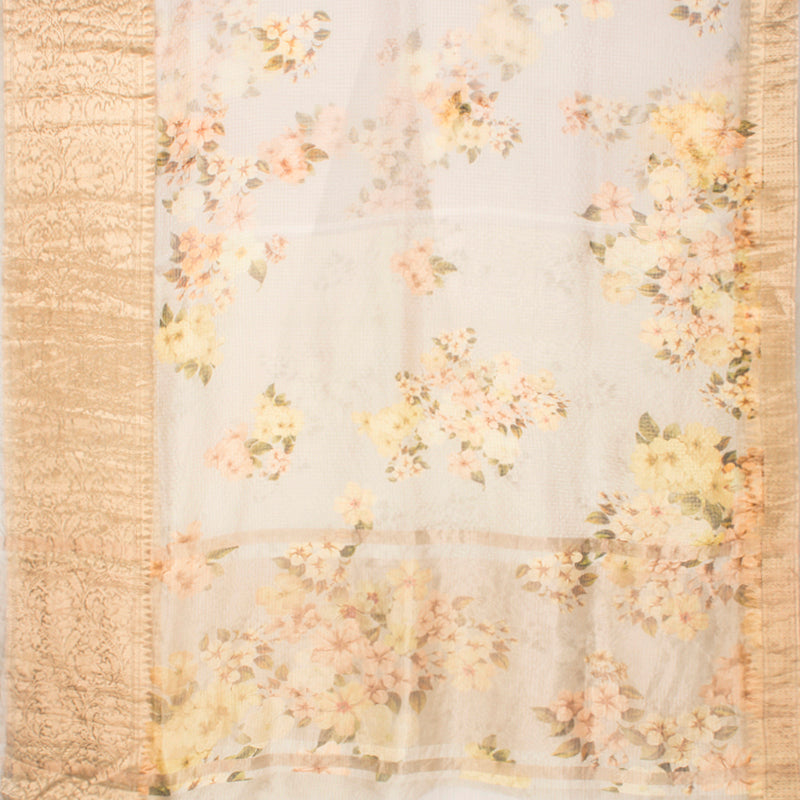 Stone Grey Digital Printed Organza Checks Saree