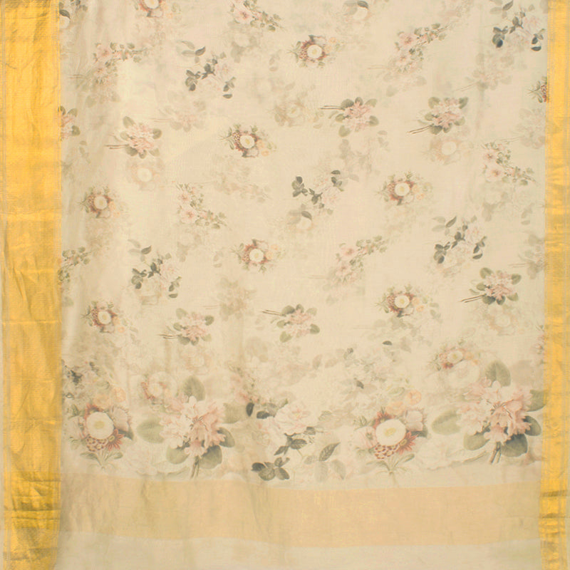 Offwhite Digital Printed Chanderi Saree