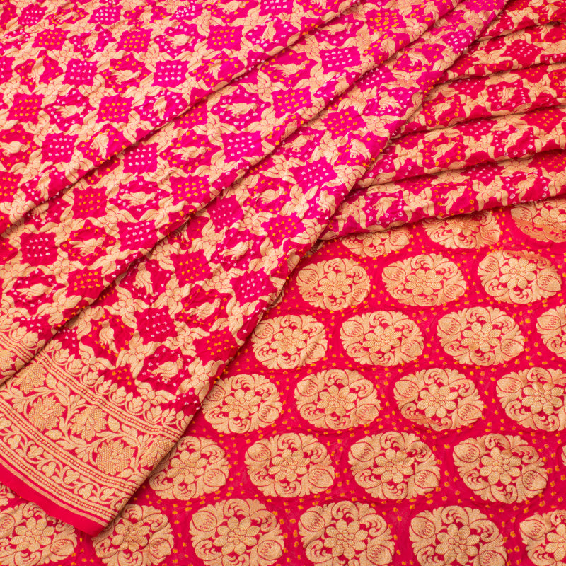 Rani Pink Shaded Bandhani Saree