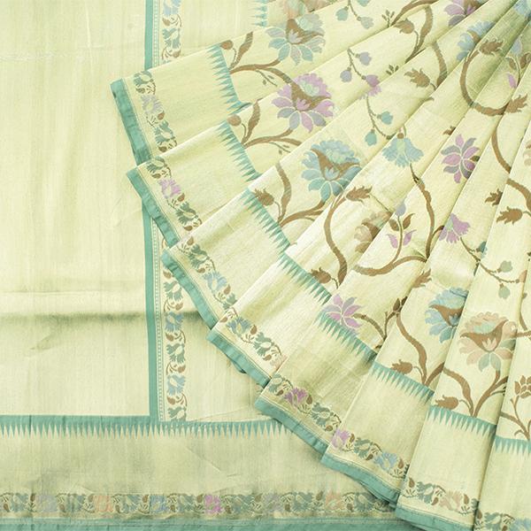 Handwoven Paithani Silk Sari with Floral Pattern-WIISHNIKARIDNAM0153 - Cover View