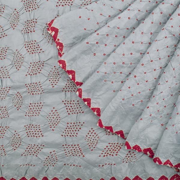Handwoven Steel Grey Habutai Silk Bandhani Sari - WIIAJB287 127 - Cover View