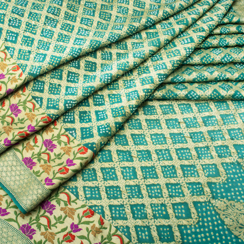 Teal Blue Bandhani Saree