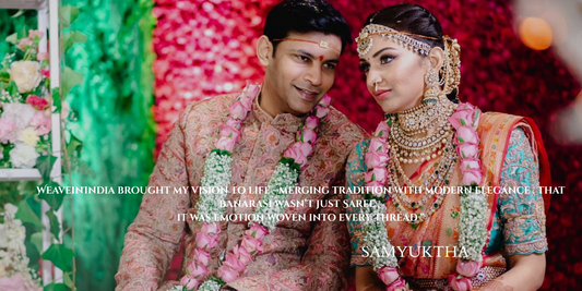 Banarasi Over a Lehenga : A Regal Bridal Look Rooted in Tradition – A WeaveinIndia Bride Story ft. Samyuktha