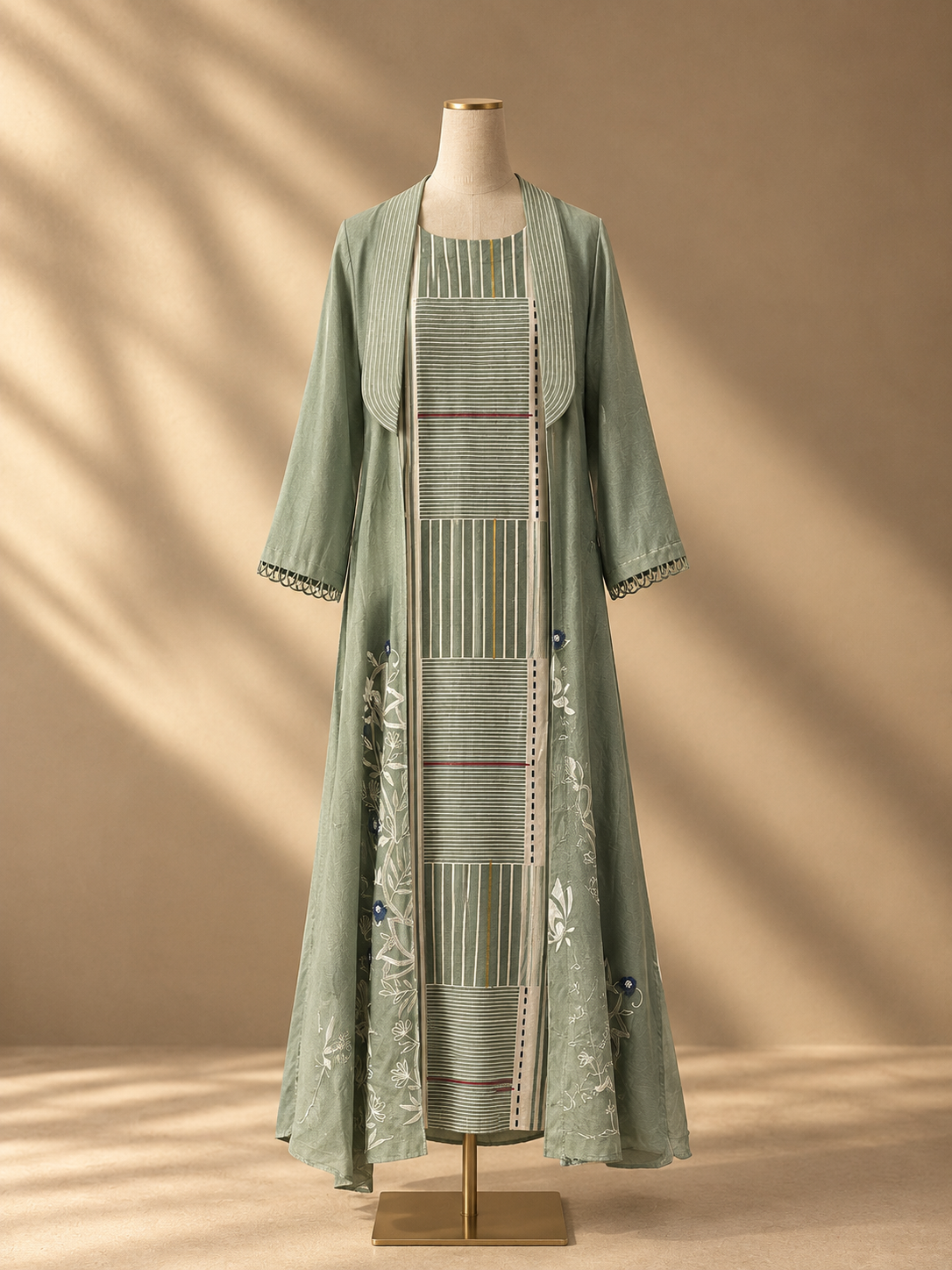 Sage Green Chanderi Appliqué Jacket Set