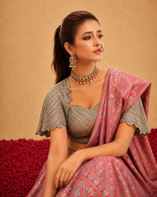 Coral Red Silk Jamdani Saree