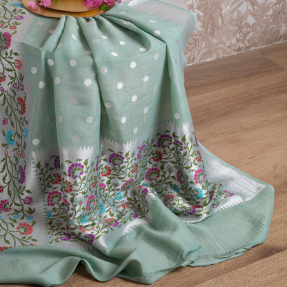 Mint Green Tussar Georgette Silk Saree