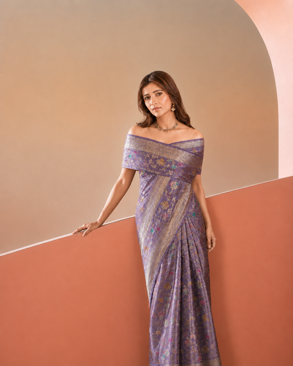 Regal Violet Katan Meenakari Banarasi Jaal Saree