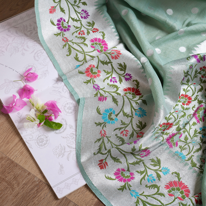 Mint Green Tussar Georgette Silk Saree