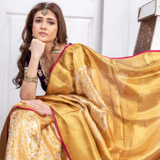 Antique gold Kanjivaram Saree