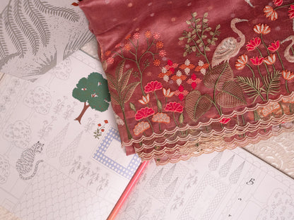 Blush Pink Tissue Silk Saree with Embroidered Flamingo Border