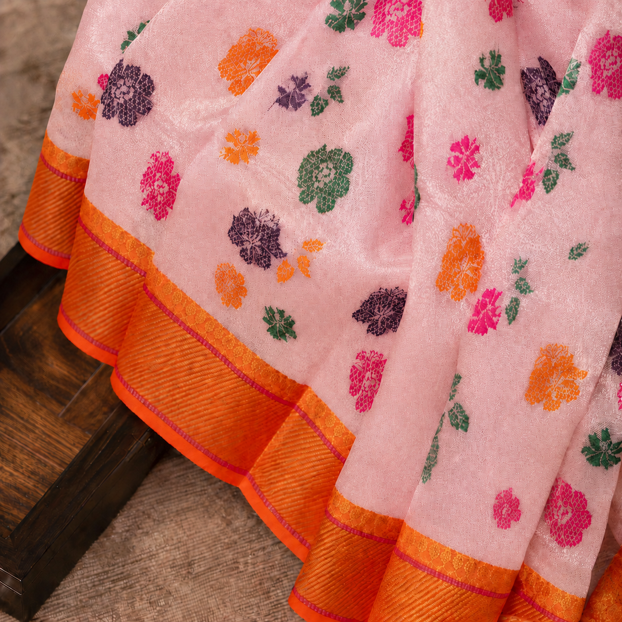 Blush Pink Handwoven Real Zari Double Tissue Kota Saree