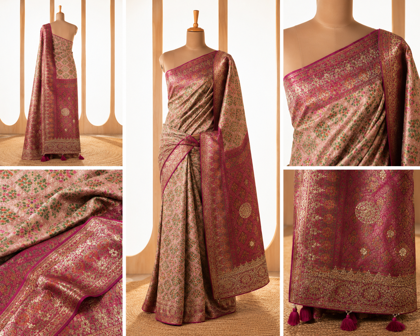 Blush Pink Tanchoi Silk Saree with Gota Work