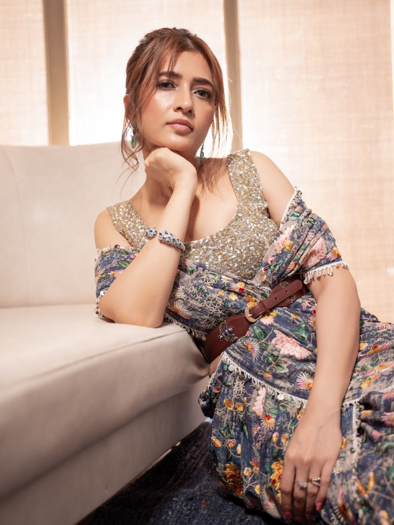 Blue Embroidered Saree