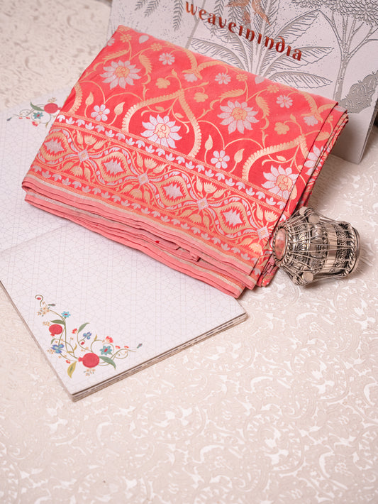 Coral Red Silk Jamdani Saree