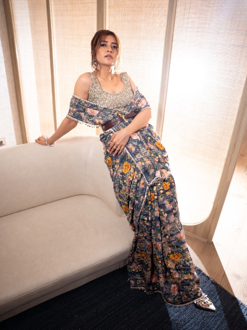 Blue Embroidered Saree