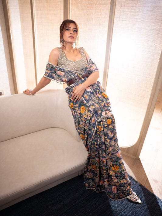 Blue Embroidered Saree