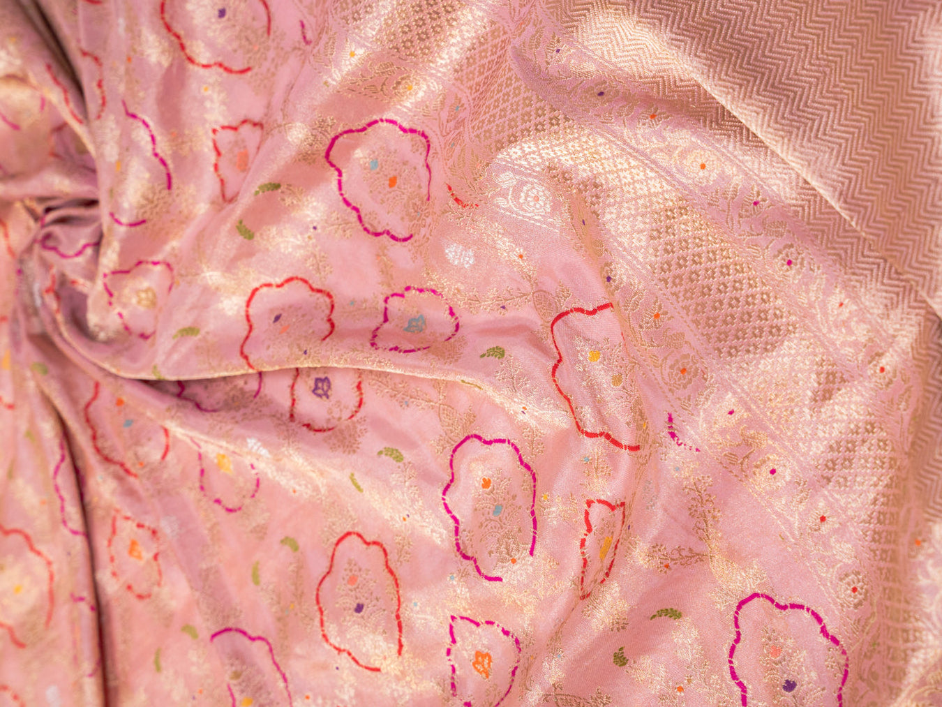 Blush Pink Meenakari Jangla Tissue Saree with Kadwa Weave