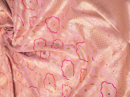 Blush Pink Meenakari Jangla Tissue Saree with Kadwa Weave