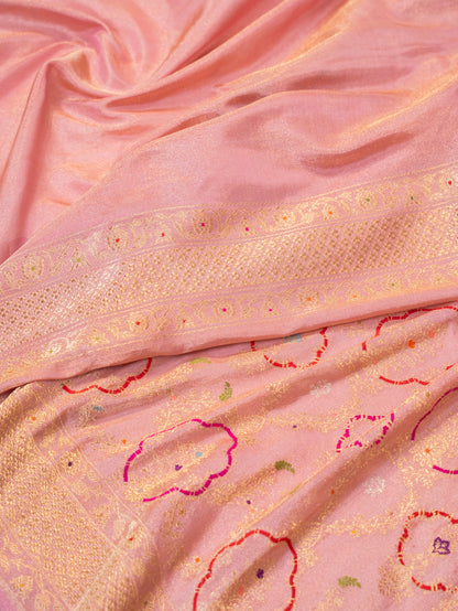 Blush Pink Meenakari Jangla Tissue Saree with Kadwa Weave