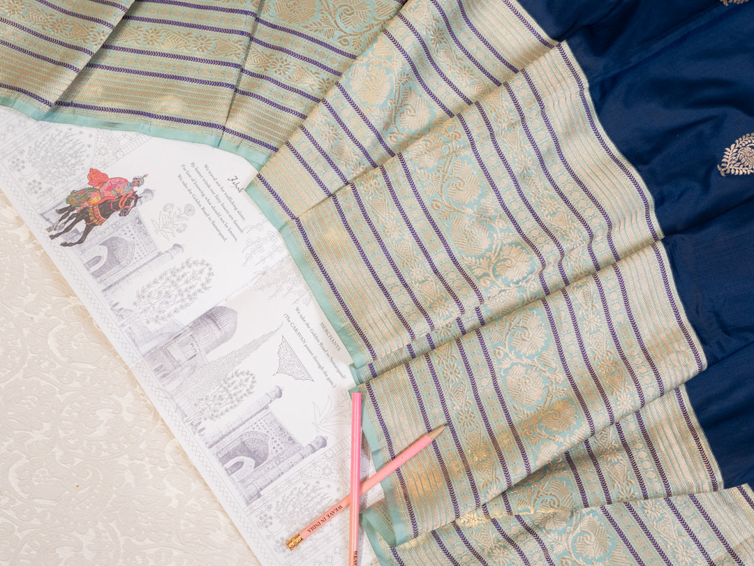 Navy Blue Tissue Silk Saree with Broad Banarasi Border