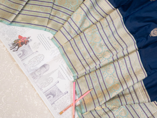 Navy Blue Tissue Silk Saree with Broad Banarasi Border