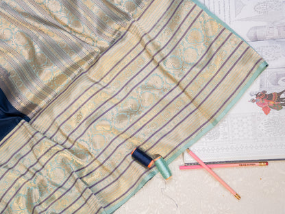 Navy Blue Tissue Silk Saree with Broad Banarasi Border