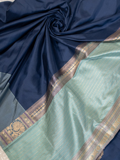 Navy Blue Tissue Silk Saree with Broad Banarasi Border