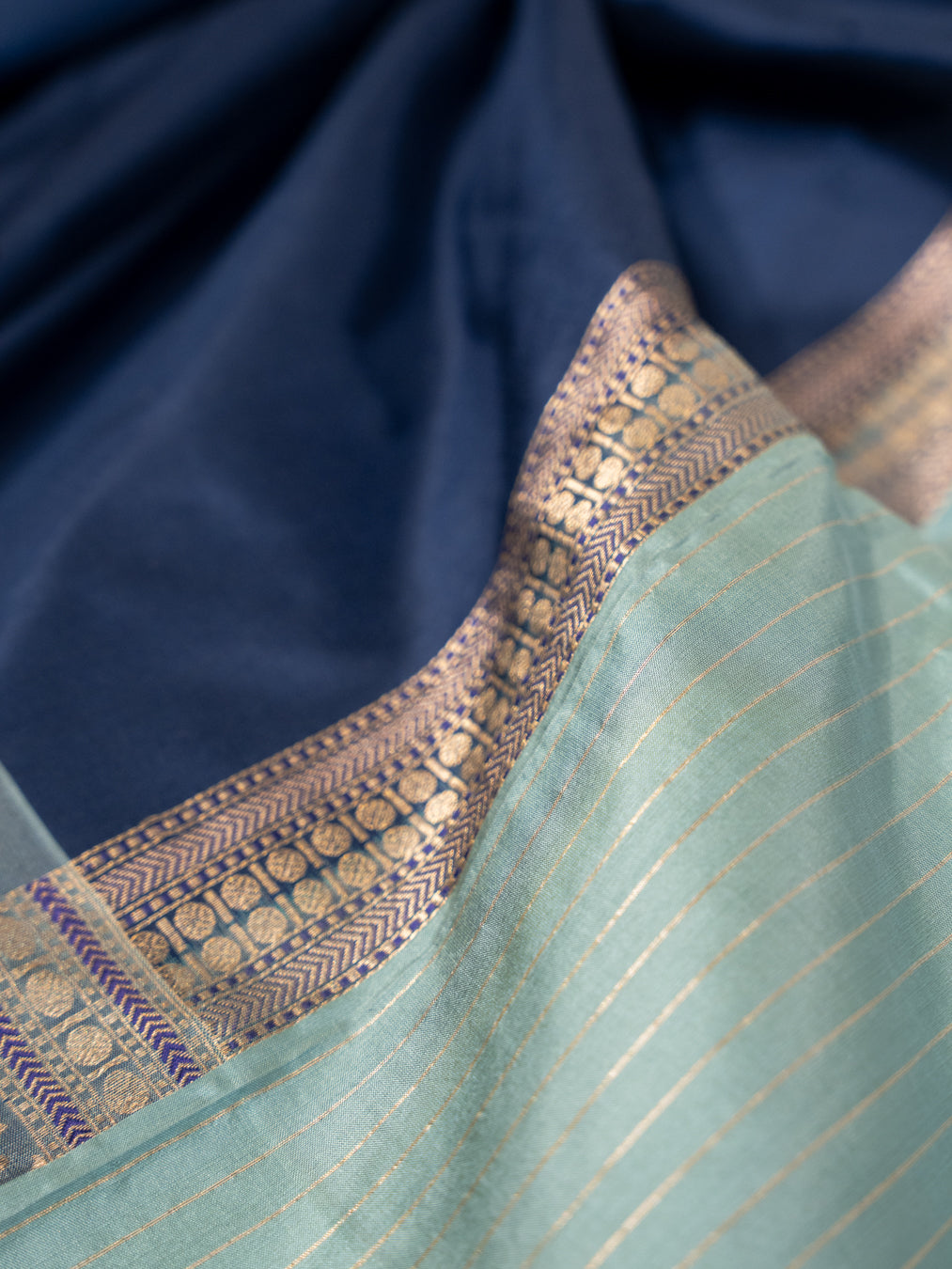 Navy Blue Tissue Silk Saree with Broad Banarasi Border