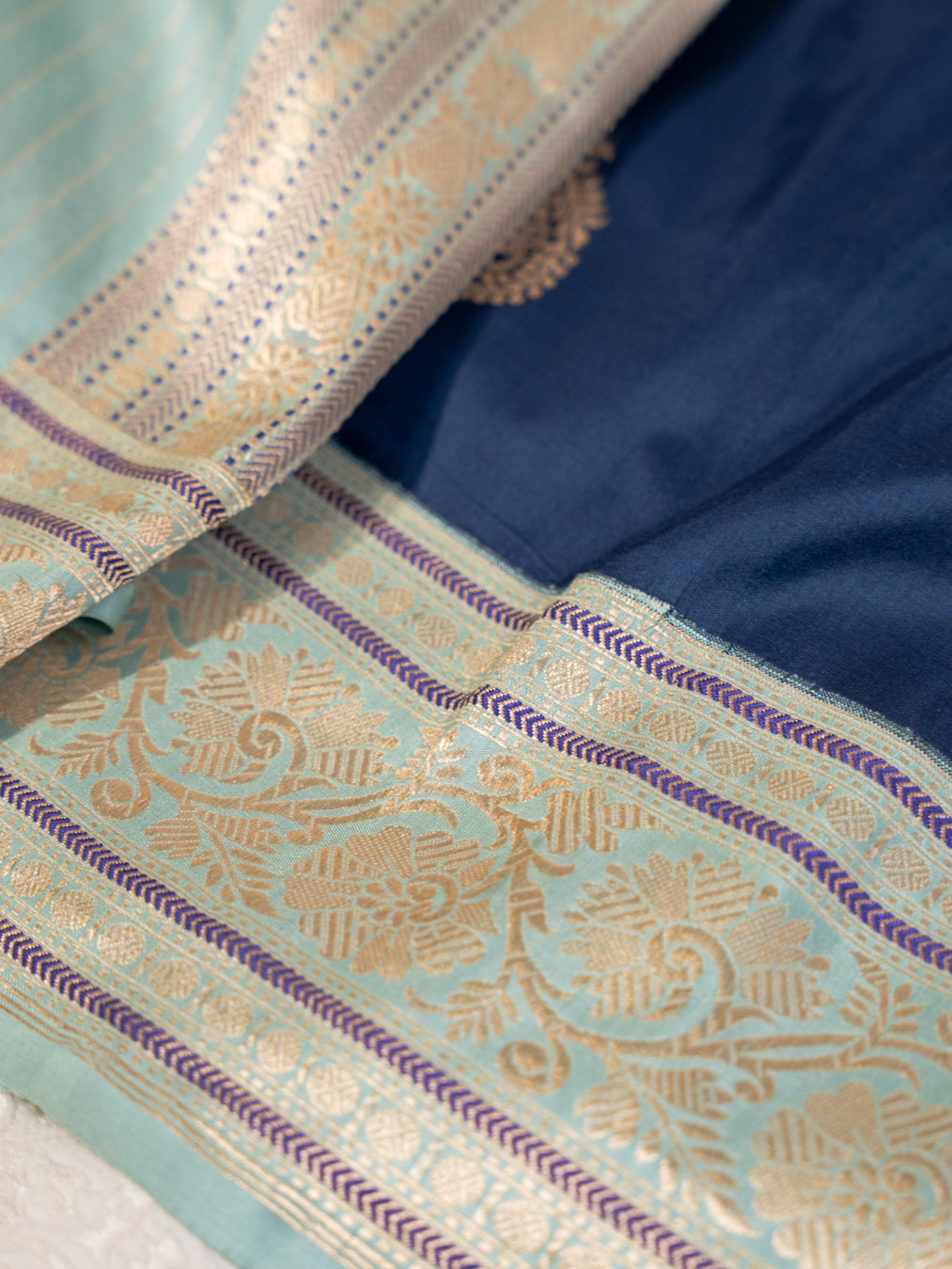 Navy Blue Tissue Silk Saree with Broad Banarasi Border