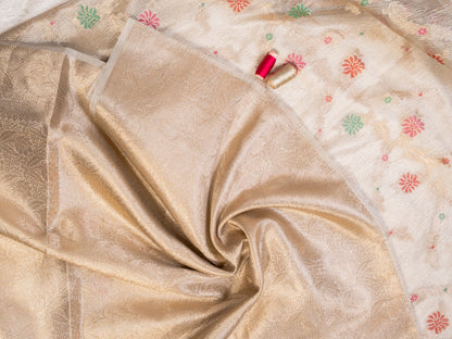 Ecru Tissue Organza Saree with Floral Motifs and Kanjivaram Border