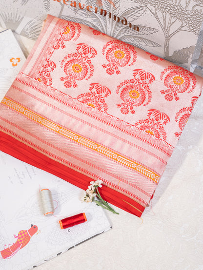 Red and Gold Real Zari Banarasi Silk Tissue Saree with All Over Motifs