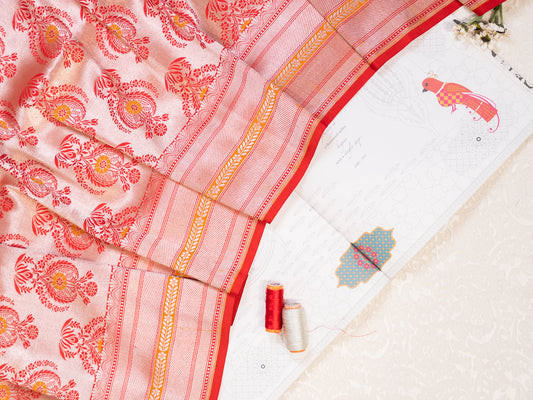 Red and Gold Real Zari Banarasi Silk Tissue Saree with All Over Motifs